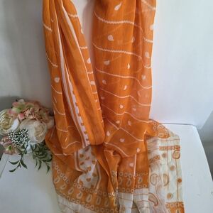 Orange and White Patterned Scarf. Hindu Scarf. Paisley Pattern Orange Dupatta.